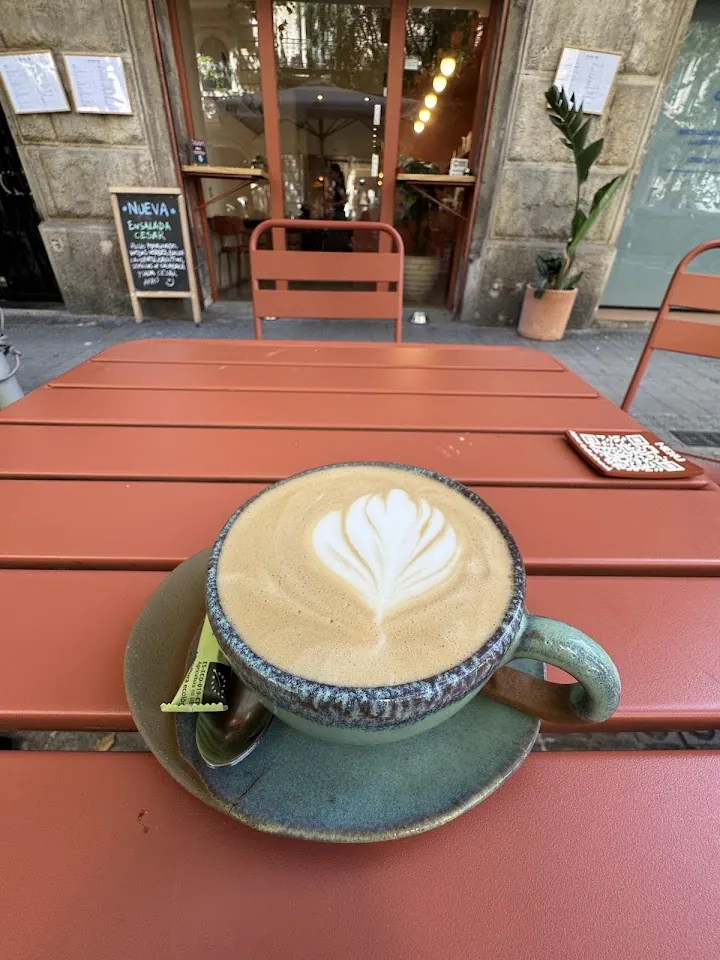 A flat white on ARAU's terrace at sunset